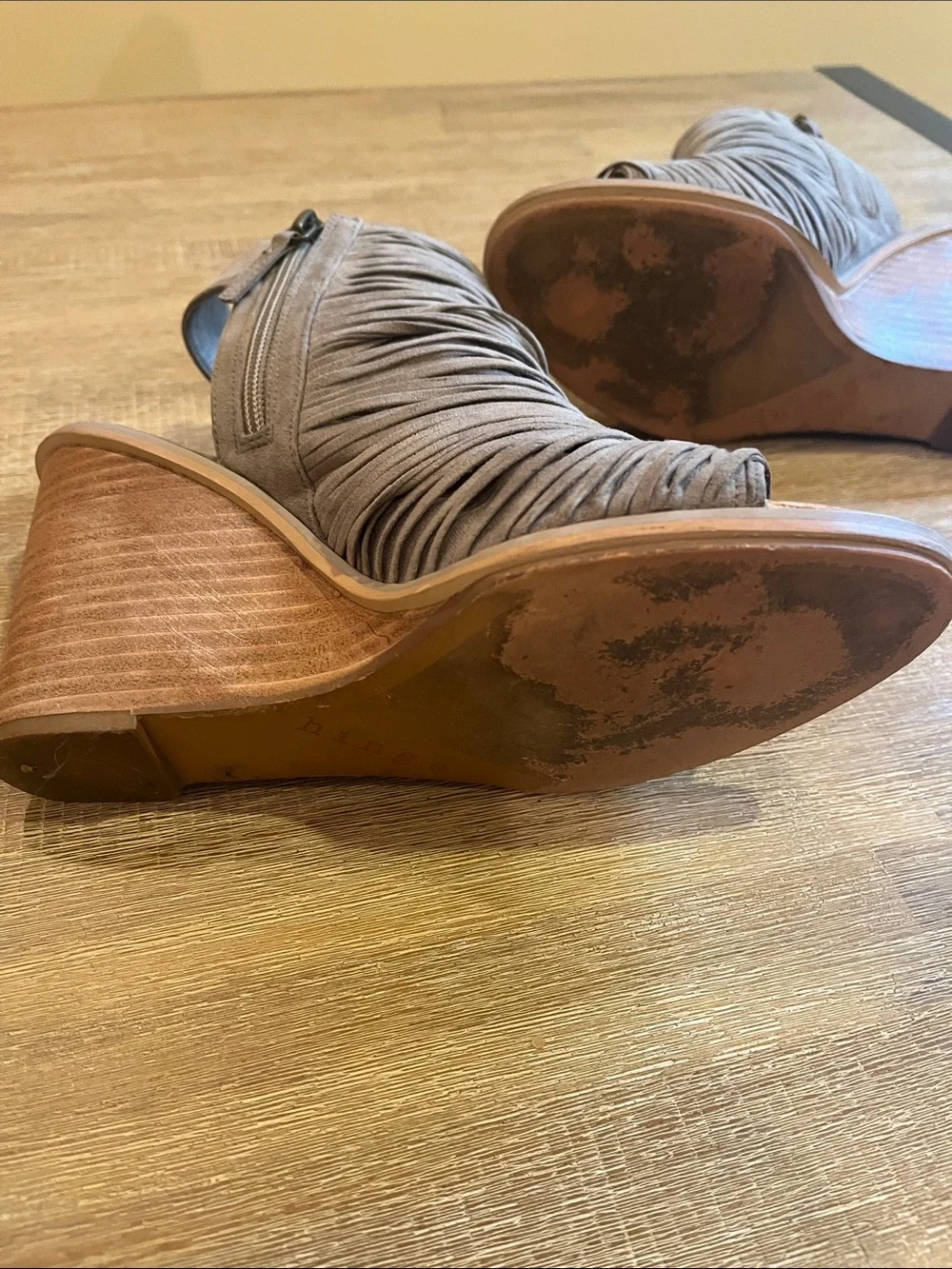 Hinge Gray Suede Wedge Heels